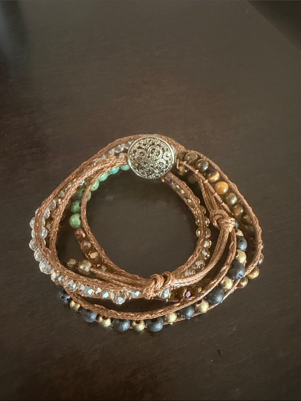 Boho Multi-Strand Beaded Wrap Bracelet in Brown and Green